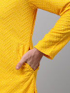 Jompers Men's Yellow Embroidered Sequinned Kurta