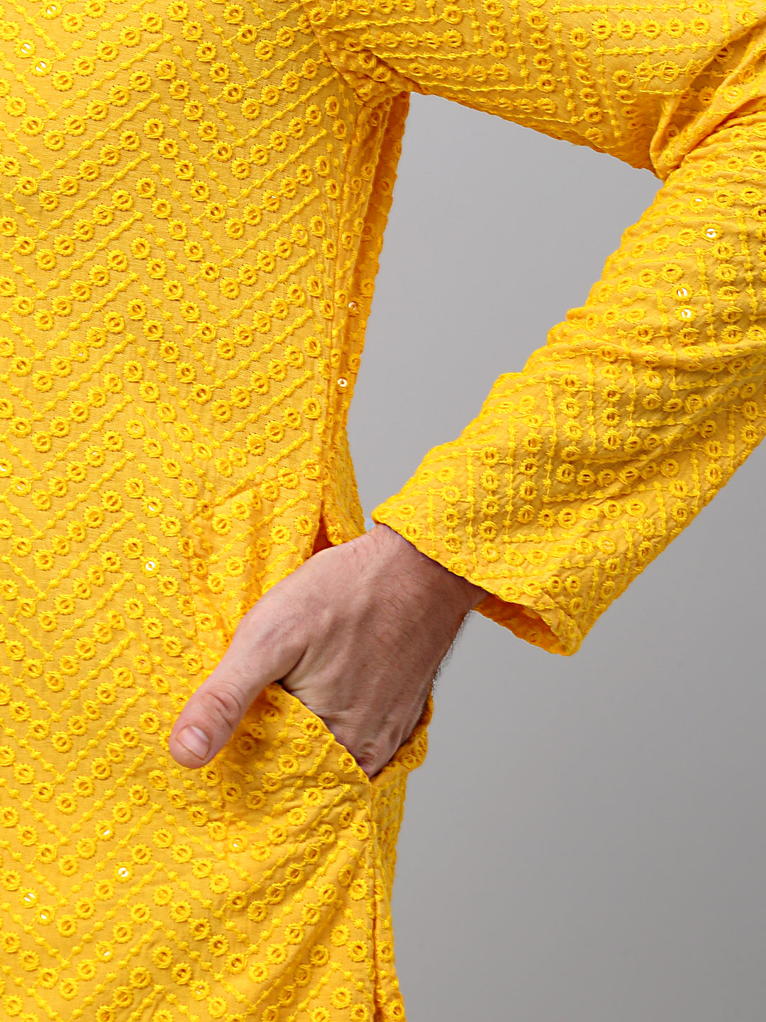 Jompers Men's Yellow Embroidered Sequinned Kurta