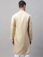 Jompers Men's Ethnic Beige Woven Design Kurta