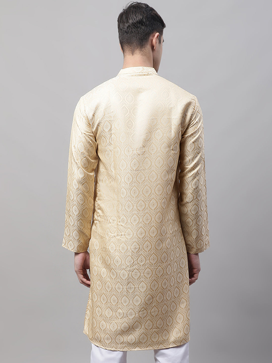 Jompers Men's Ethnic Beige Woven Design Kurta