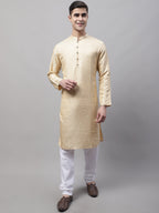 Jompers Men's Ethnic Beige Woven Design Kurta