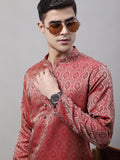 Jompers Men's Ethnic Maroon Woven Design Kurta