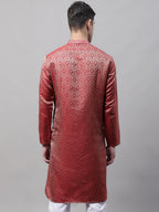 Jompers Men's Ethnic Maroon Woven Design Kurta