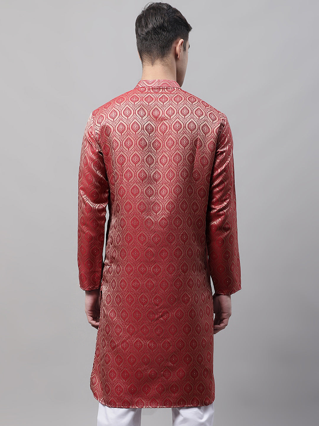 Jompers Men's Ethnic Maroon Woven Design Kurta
