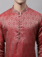 Jompers Men's Ethnic Maroon Woven Design Kurta