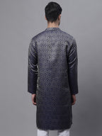 Jompers Men's Ethnic Navy Blue Woven Design Kurta