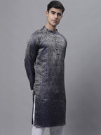 Jompers Men's Ethnic Navy Blue Woven Design Kurta