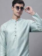 Jompers Men's Ethnic Sky Blue Woven Design Kurta