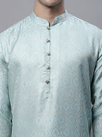 Jompers Men's Ethnic Sky Blue Woven Design Kurta