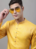 Jompers Men's Ethnic Yellow Woven Design Kurta