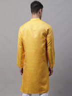 Jompers Men's Ethnic Yellow Woven Design Kurta