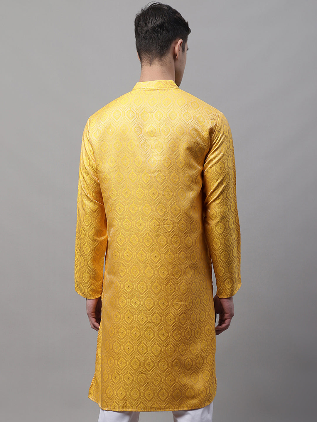 Jompers Men's Ethnic Yellow Woven Design Kurta