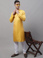 Jompers Men's Ethnic Yellow Woven Design Kurta