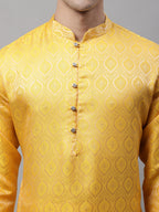 Jompers Men's Ethnic Yellow Woven Design Kurta