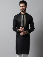 Jompers Men's Black Embroidered Kurta