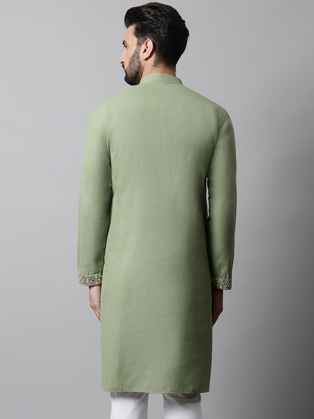 Jompers Men's Pista Green Embroidered Kurta