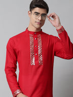 Jompers Men's Red Embroidered Kurta