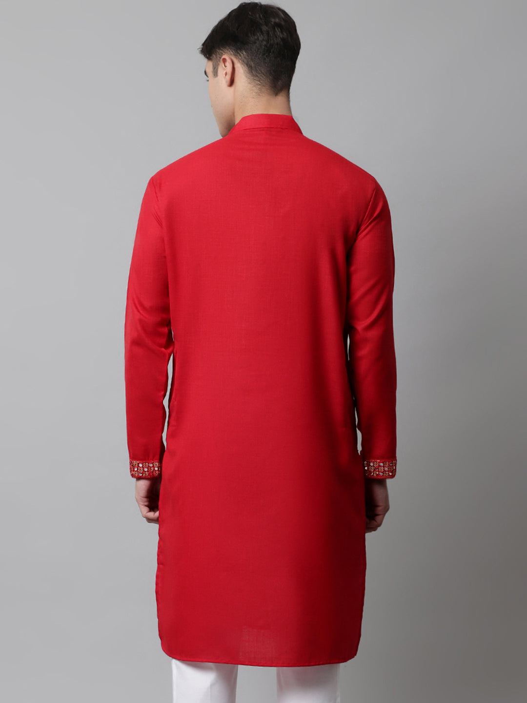 Jompers Men's Red Embroidered Kurta