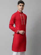 Jompers Men's Red Embroidered Kurta