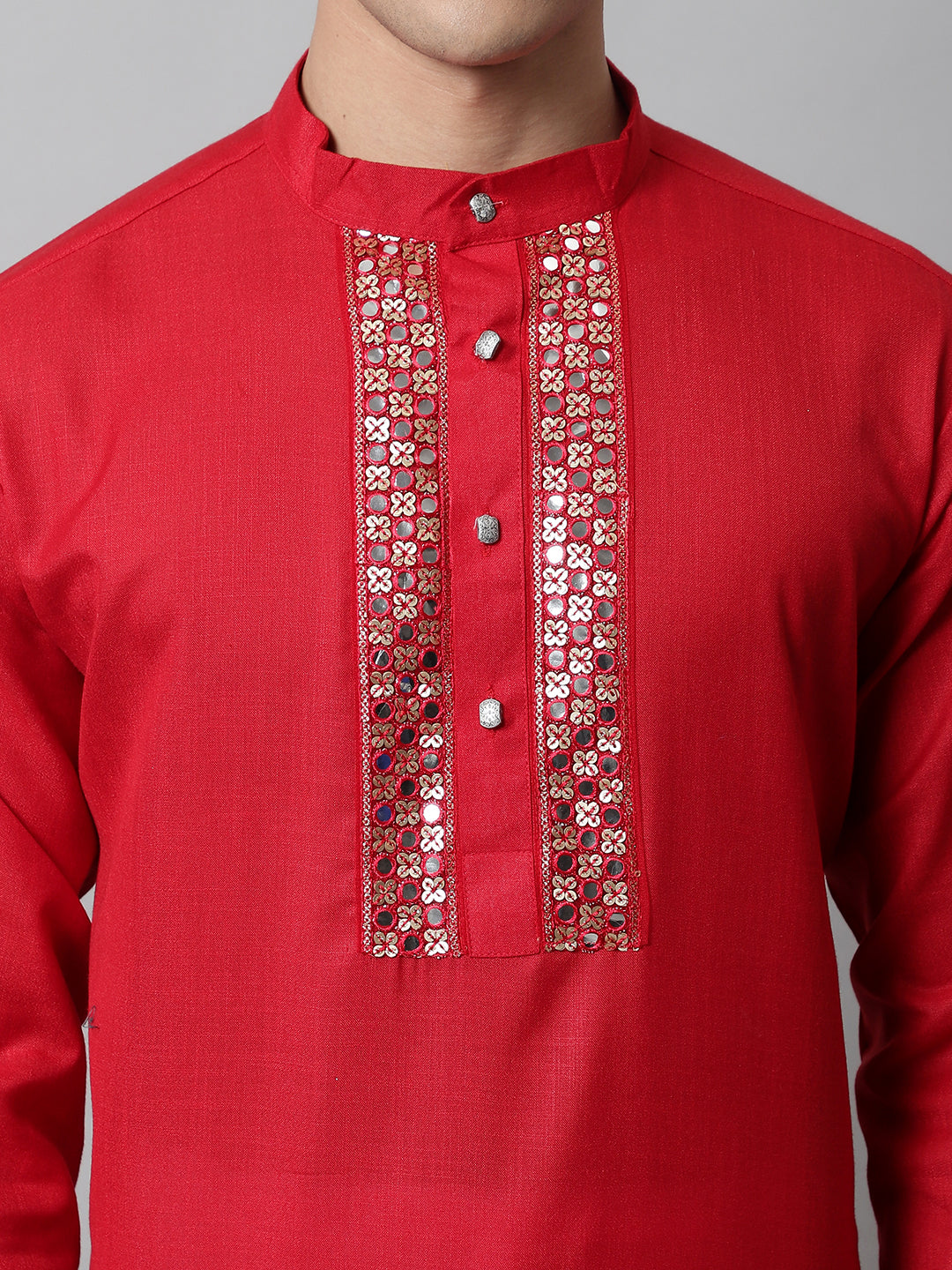 Jompers Men's Red Embroidered Kurta
