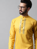 Jompers Men's Yellow Embroidered Kurta
