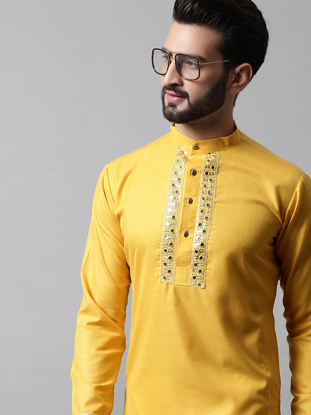 Jompers Men's Yellow Embroidered Kurta