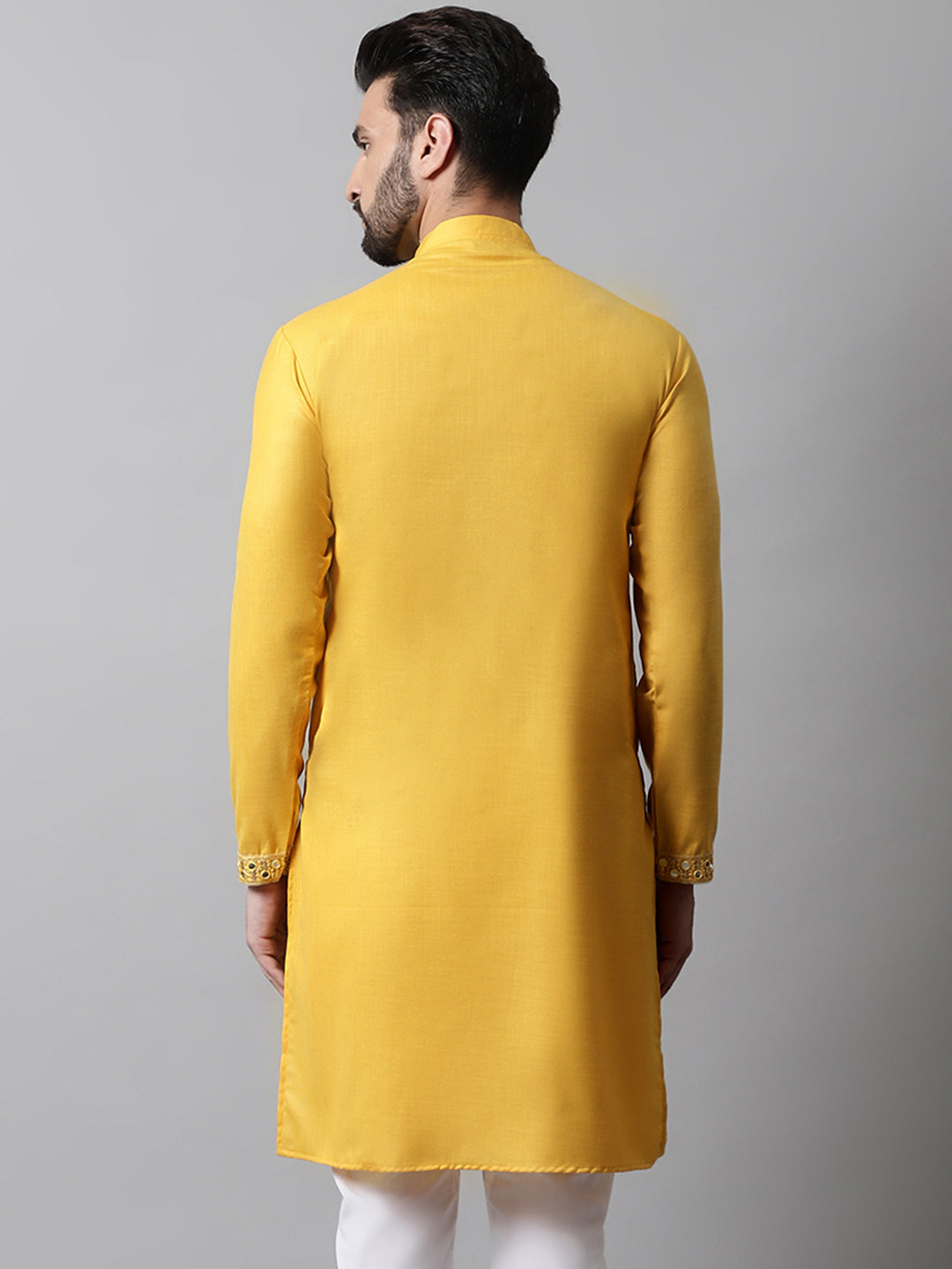Jompers Men's Yellow Embroidered Kurta