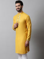 Jompers Men's Yellow Embroidered Kurta