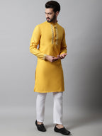 Jompers Men's Yellow Embroidered Kurta