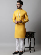 Jompers Men's Yellow Embroidered Kurta