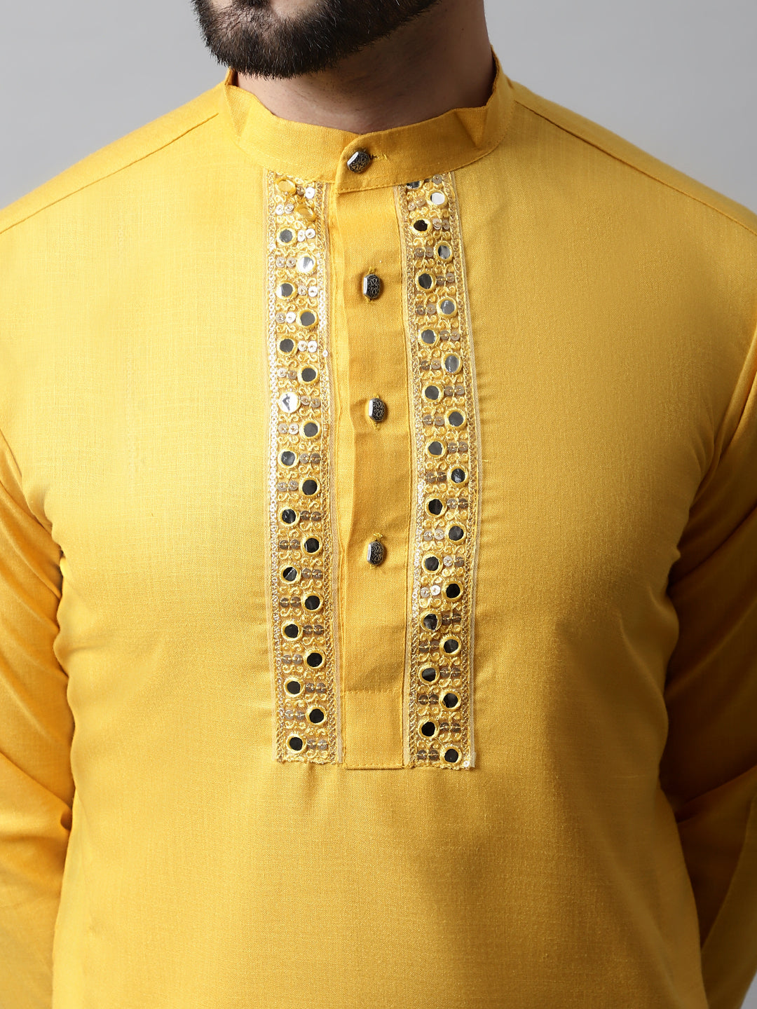 Jompers Men's Yellow Embroidered Kurta