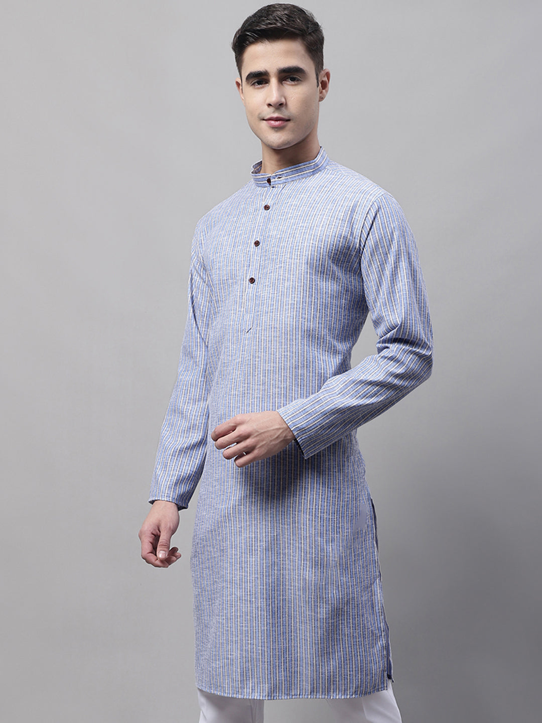 Jompers Men's Blue and White Striped Kurta
