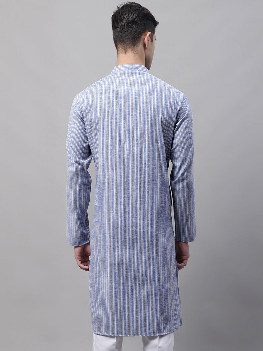 Jompers Men's Blue and White Striped Kurta