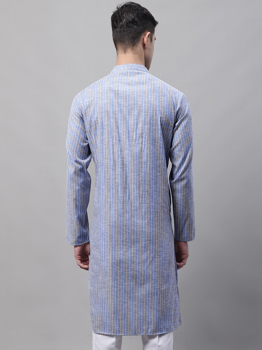 Jompers Men's Blue and White Striped Kurta