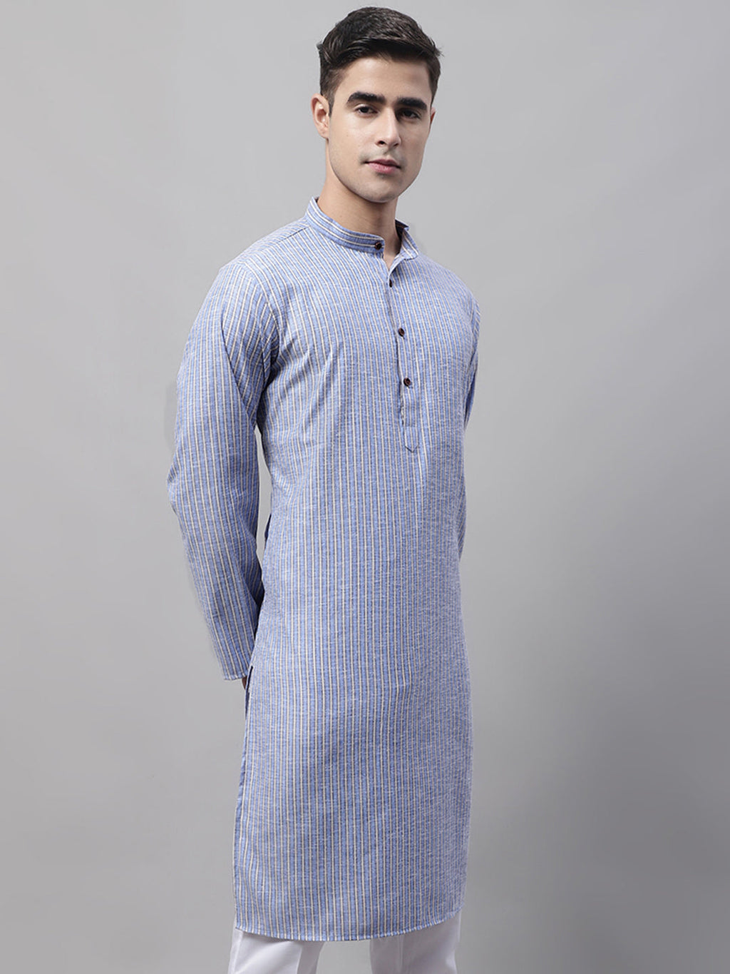 Jompers Men's Blue and White Striped Kurta