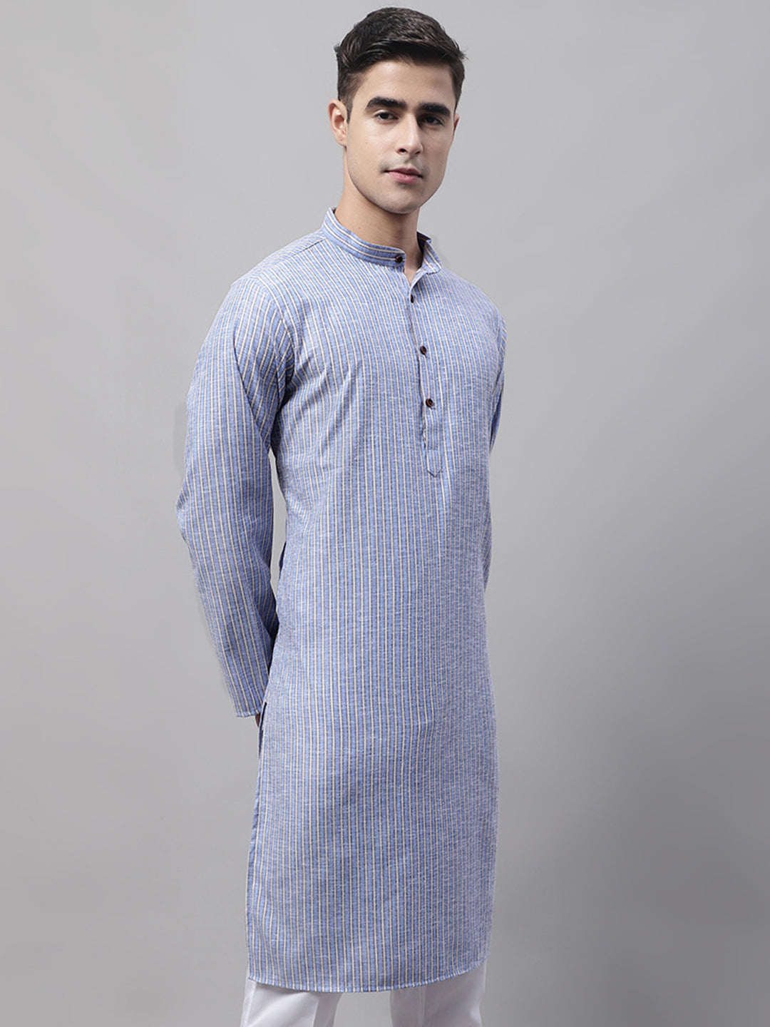 Jompers Men's Blue and White Striped Kurta