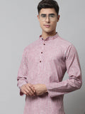 Jompers Men's Coral Red Striped Kurta