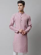 Jompers Men's Coral Red Striped Kurta