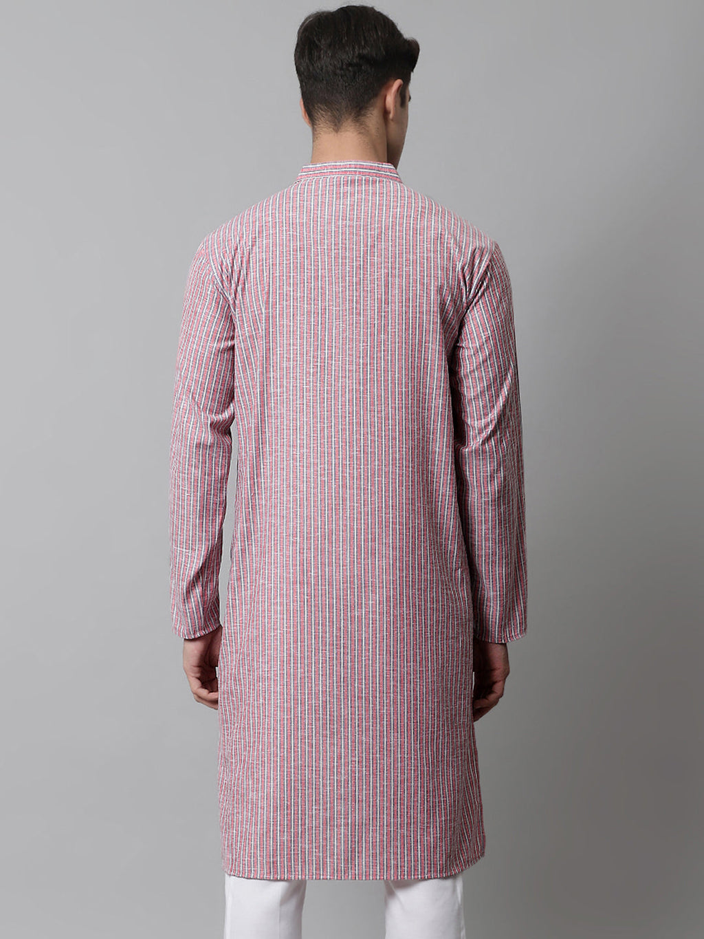 Jompers Men's Coral Red Striped Kurta