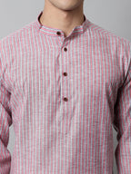 Jompers Men's Coral Red Striped Kurta