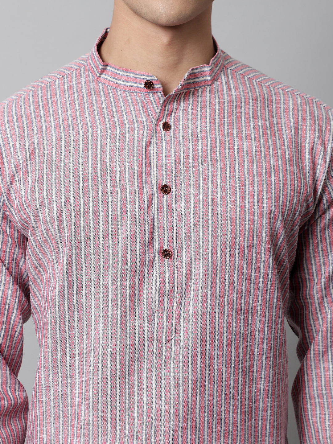 Jompers Men's Coral Red Striped Kurta