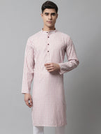 Jompers Men's Orange and White Striped Kurta