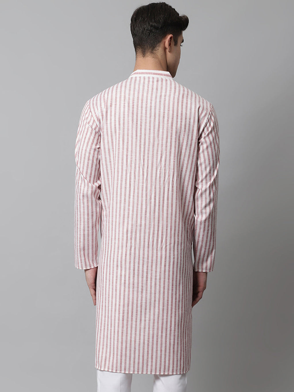 Jompers Men's Orange and White Striped Kurta