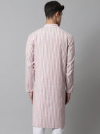 Jompers Men's Orange and White Striped Kurta