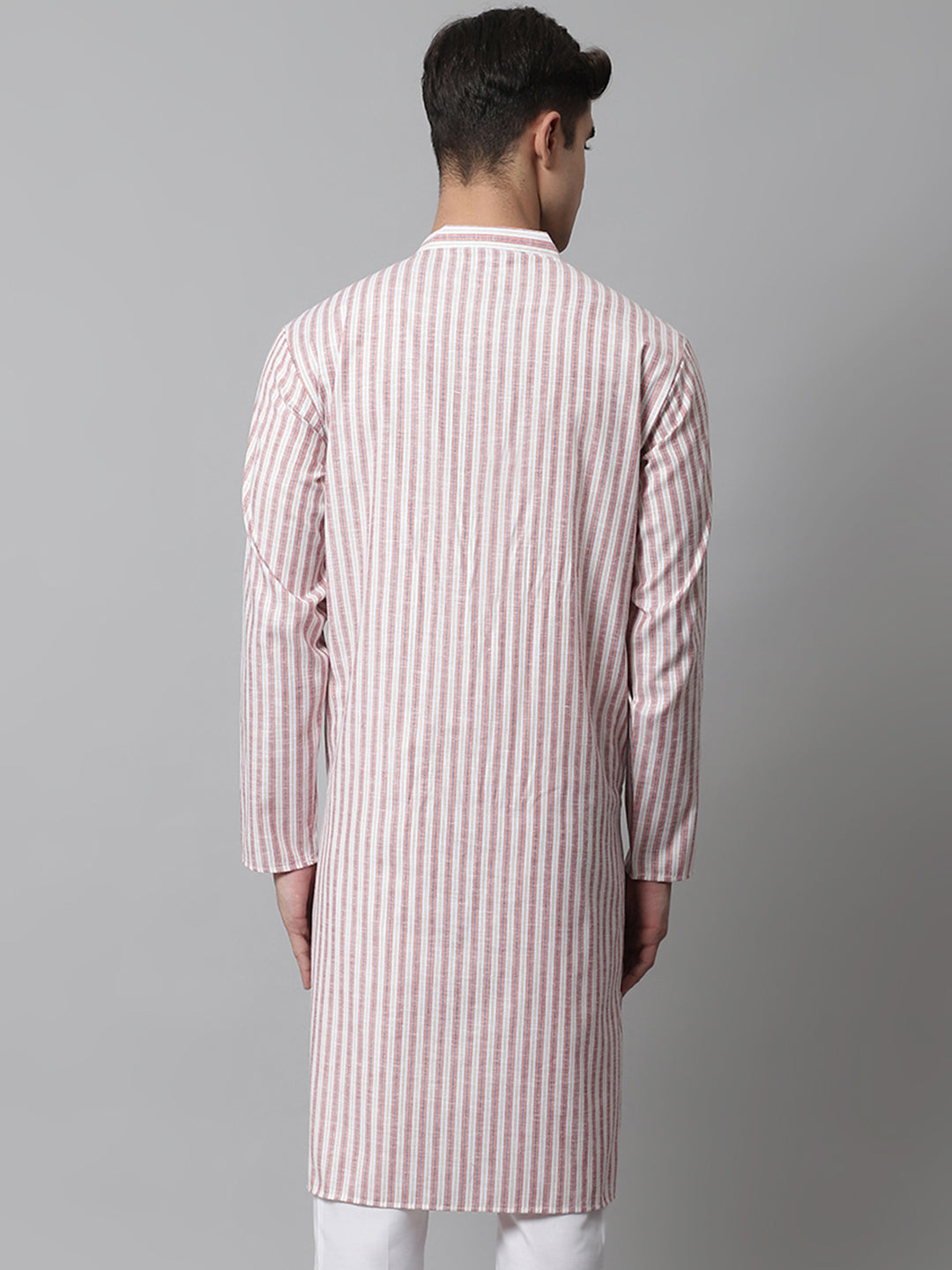 Jompers Men's Orange and White Striped Kurta