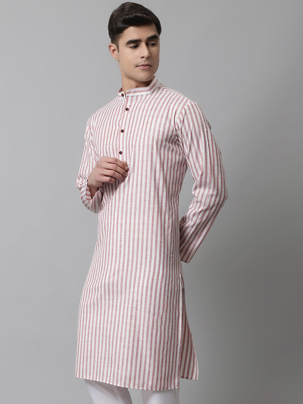Jompers Men's Orange and White Striped Kurta