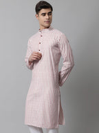 Jompers Men's Orange and White Striped Kurta