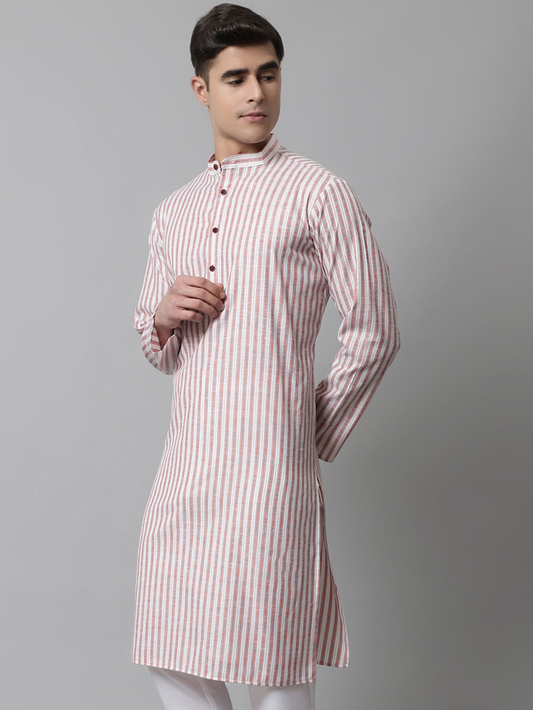 Jompers Men's Orange and White Striped Kurta