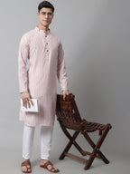 Jompers Men's Orange and White Striped Kurta