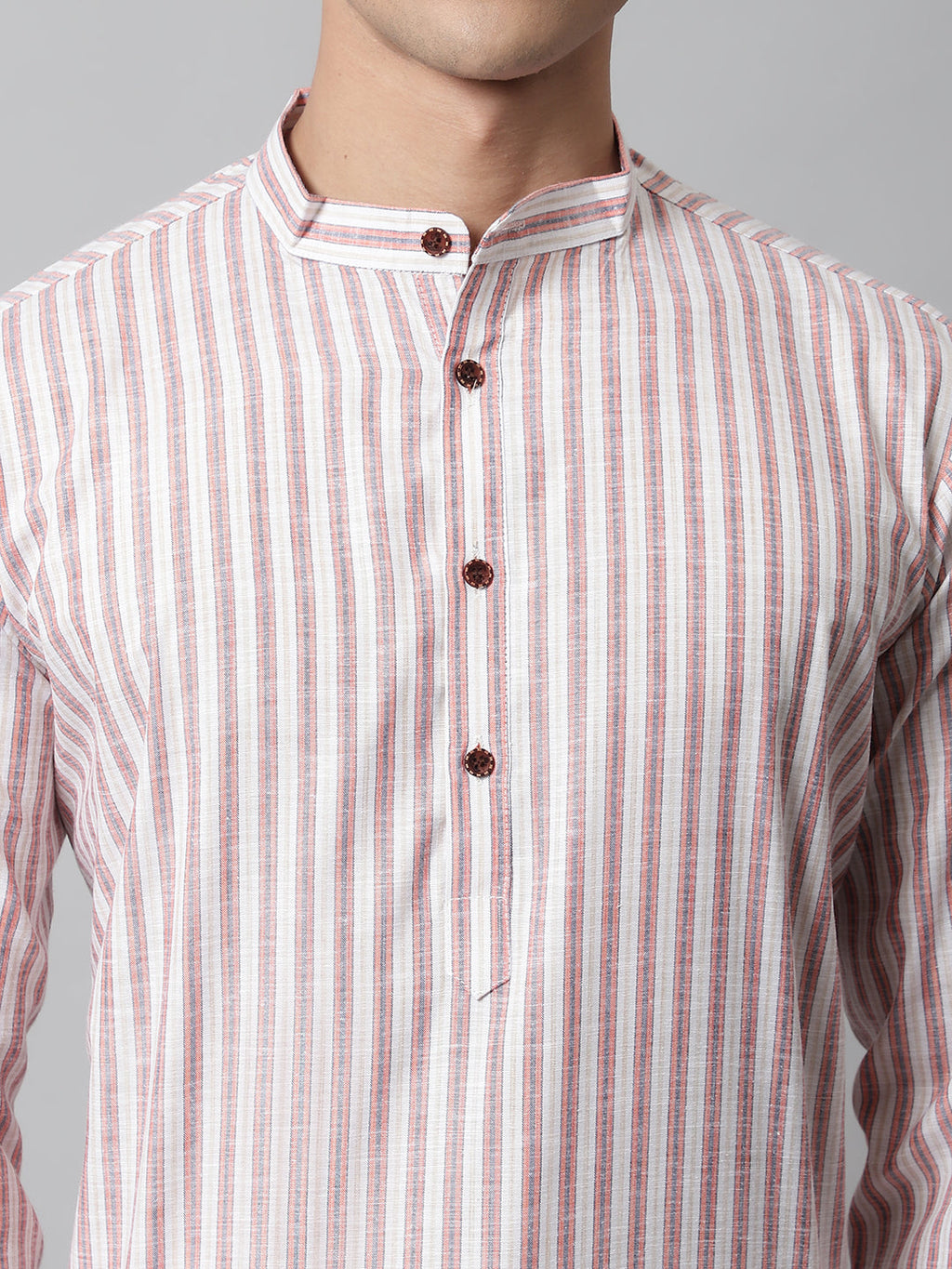 Jompers Men's Orange and White Striped Kurta
